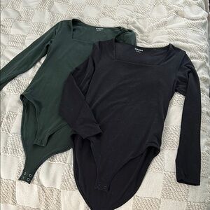 NWOT old navy long sleeve square neck Black and Green Bodysuit bundle medium